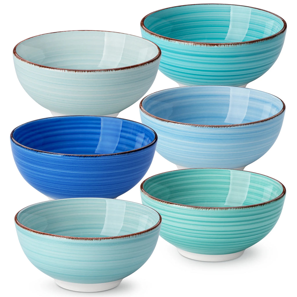 Vancasso Bonita 6-Piece 380ML/820ML Porcelain Vintage Handpainted Ceramic Soup/Mixing/Fruit/Noodle/Ramen Large Serving Bowl Set