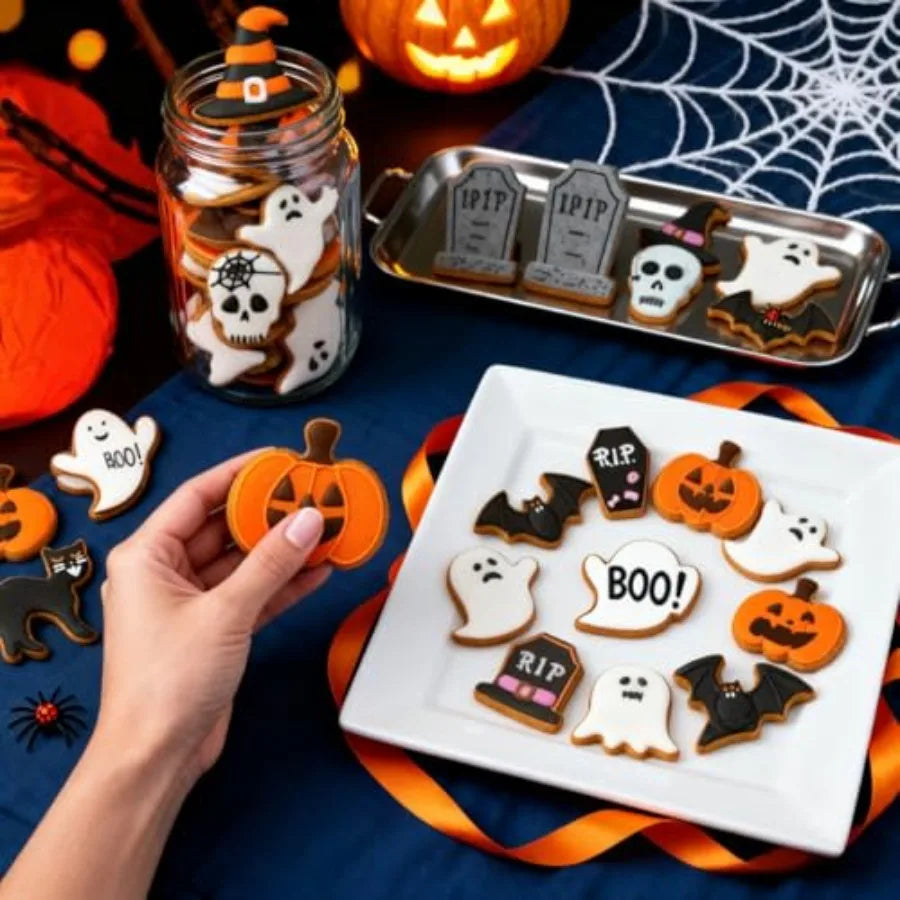 9 Pieces Halloween Cookie Cutters Set for Baking with Ghost Bat Cat Pumpkin Skull Coffin and Witch's Hat Shapes Ideal for Craft