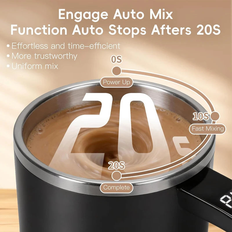 380ML Electric Coffee Self Mixing Mug IP67 Waterproof Coffee Stirring Mug USB Charging Digital Display Automatic Magnetic Cup