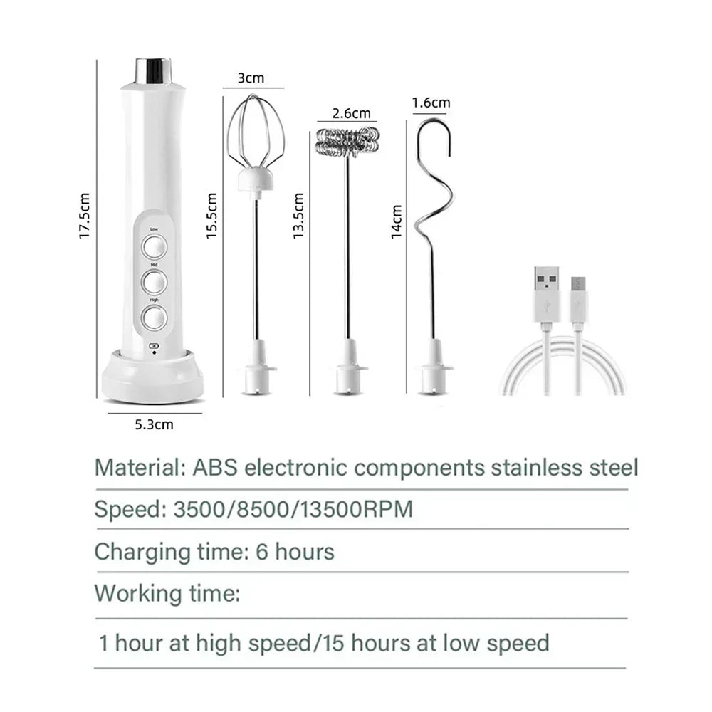 USB Rechargeable Electric Milk Frother Mini Handheld Foam Maker 3 Speed Whisks for Latte Coffee Cappuccino Stainless Steel Egg Beater Drink Mixer Hot Chocolate Blender Portable Cordless Kitchen Gadgets Tools