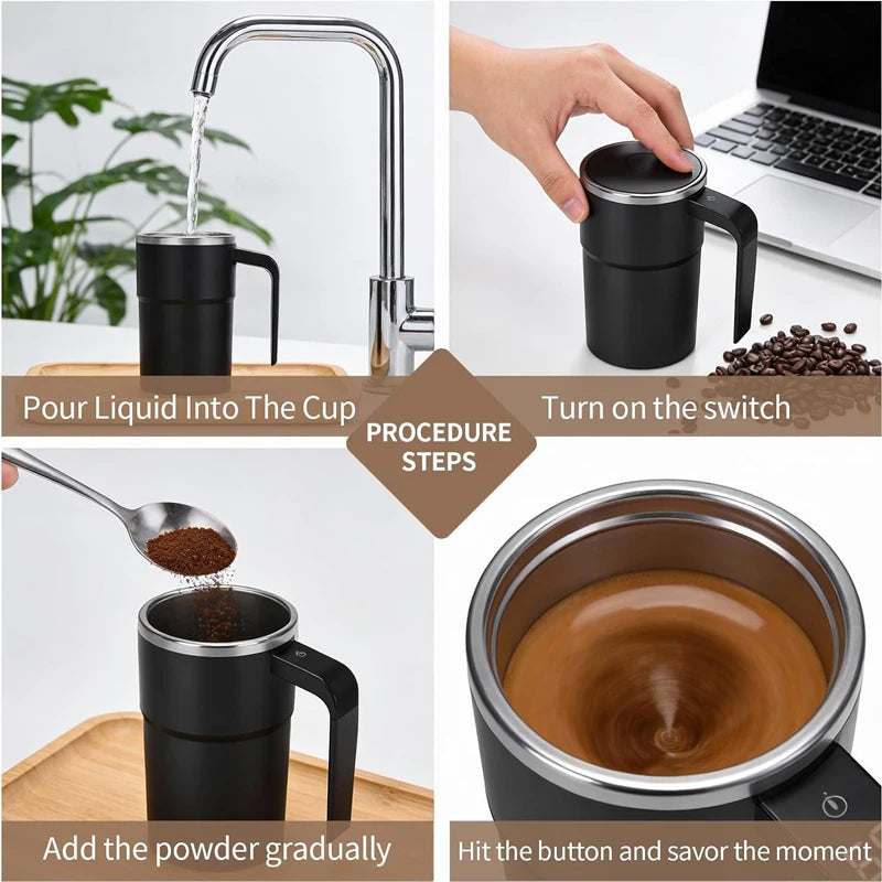 380ML Electric Coffee Self Mixing Mug IP67 Waterproof Coffee Stirring Mug USB Charging Digital Display Automatic Magnetic Cup