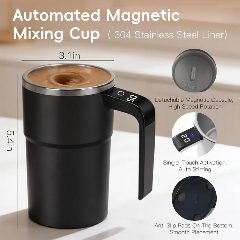 380ML Electric Coffee Self Mixing Mug IP67 Waterproof Coffee Stirring Mug USB Charging Digital Display Automatic Magnetic Cup