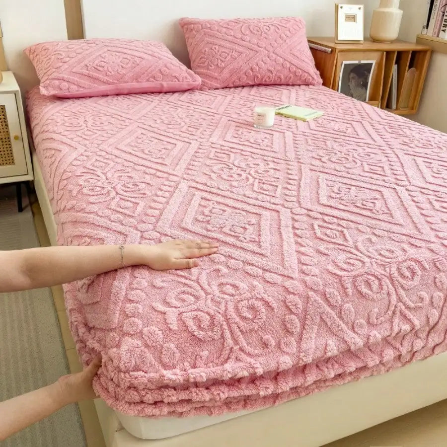Vintage European Floral Pattern Velvet Fitted Sheet, Extra Deep Pocket Fits 6-12 Inch Mattress