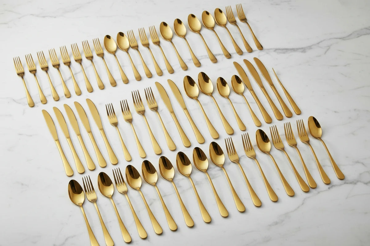 30/60-Piece Luxury Golden Flatware Set, Stainless Steel Cutlery Includes Dinner Spoons,Dinner Forks, Salad Forks, Dinner Knives