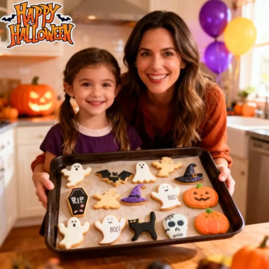 9 Pieces Halloween Cookie Cutters Set for Baking with Ghost Bat Cat Pumpkin Skull Coffin and Witch's Hat Shapes Ideal for Craft