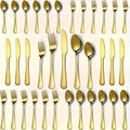 30/60-Piece Luxury Golden Flatware Set, Stainless Steel Cutlery Includes Dinner Spoons,Dinner Forks, Salad Forks, Dinner Knives